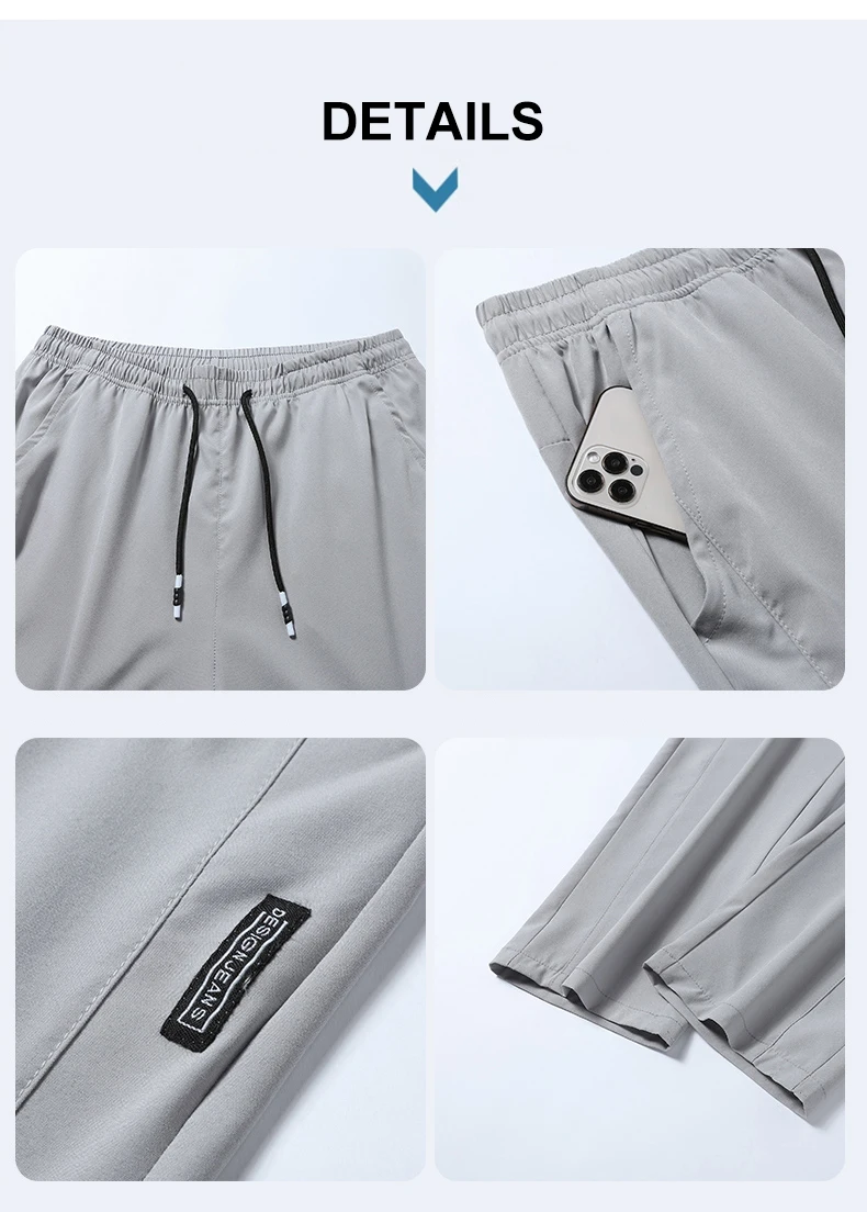 Laufhose, kühlende Sommerhose aus Eisseide, weiche, dehnbare Hose, lockere, lässige, schnell trocknende Workout-UV-Schutz, leichte Hose – Detail 4