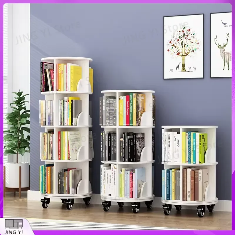 4 Layer Rotating Bookshelf 360 Degree Swivel Bookcase Round Open Modern Stackable Children Bookshelf for Kids Room Study
