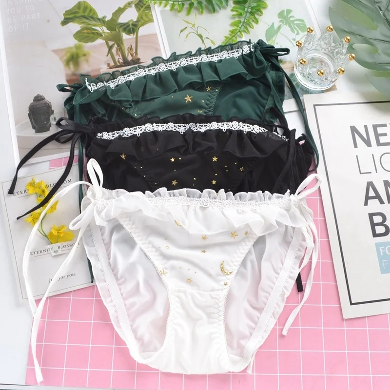 4XL duże Plus duże rozmiary śliczne piękne Sweety Princess mleczne jedwabne majtki damskie sznurowanie seksowna elastyczność bielizna Lolita Breifs