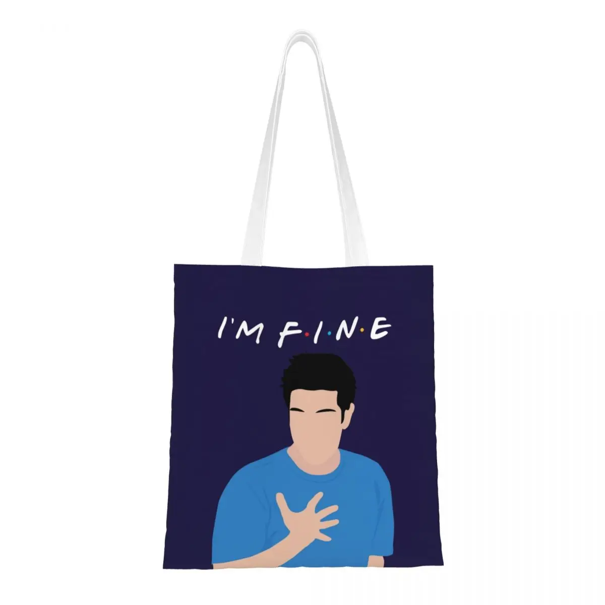 

I'm Fine Canvas Tote Bag Eco-Friendly Large Capacity Grocery Bag for Women Friends Tv Show Ross Geller Student Bags