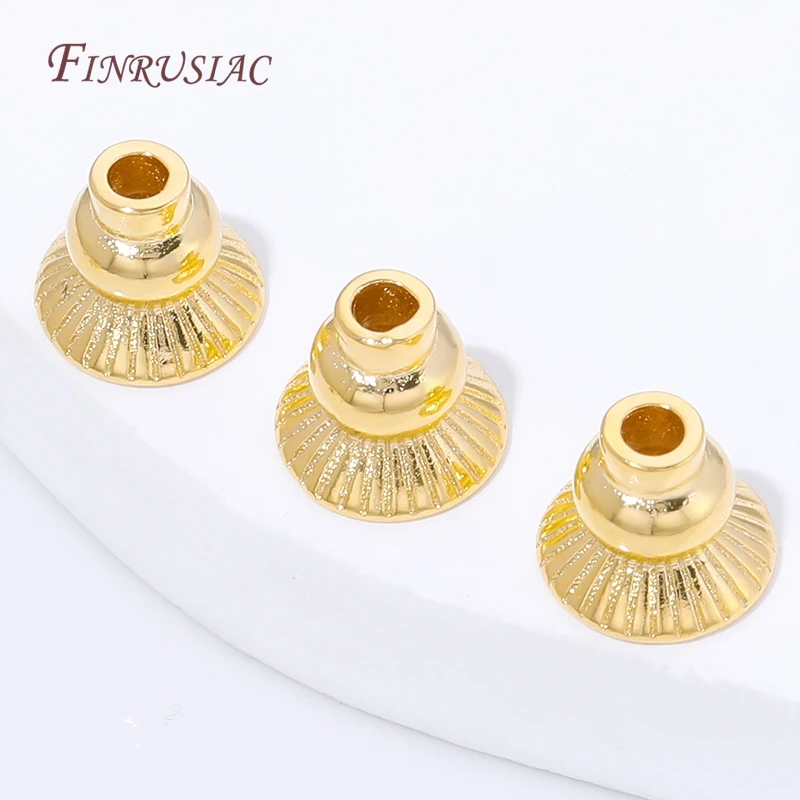 2/4/6Pcs 18K Gold Plated Ribbed Tassel End Caps Bell Shape Cord End Tips For DIY Jewelry Making Supplies,Brass Bead Cap Findings