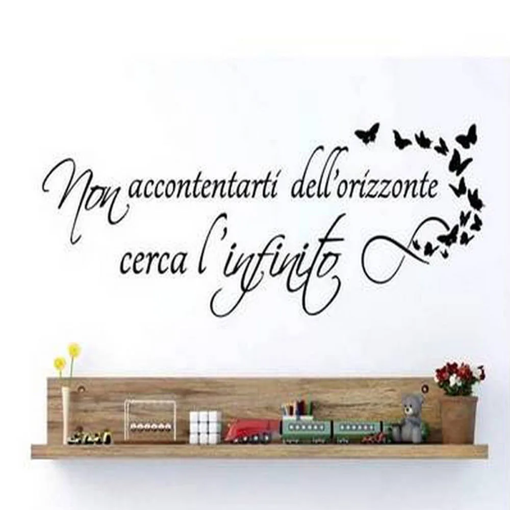 Non Accontentarti Italian Inspirational Quotes Wall Sticker Butterfly Pattern Home Decor Vinyl Room Decoration Murals Wallpaper