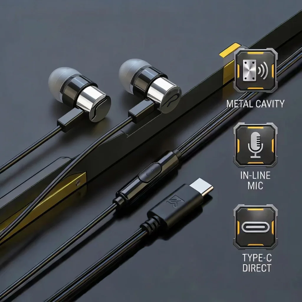 Premium In-Ear Wired Earbuds Clear Sound 3.5mm & Type-C Plug with Mic for Smartphones Tablets Laptops view 4