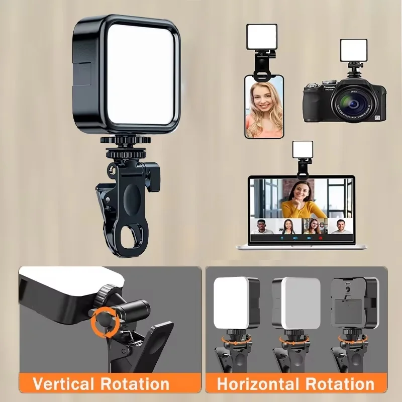 

Портативный светодиодный светильник для селфи с зажимом на батарейках, заполняющий свет для мобильного телефона, ноутбука, компьютера, видеоконференции, прямая трансляция