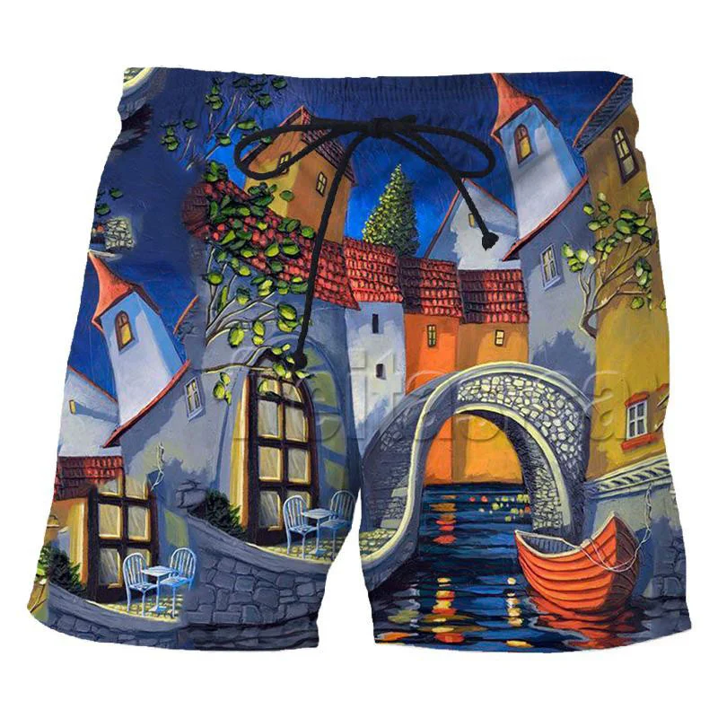 Modern City Building Houses 3D Print Beach Shorts Men Women Summer Casual Trunks Surfing Board Shorts Swimwear Kids Man Clothing