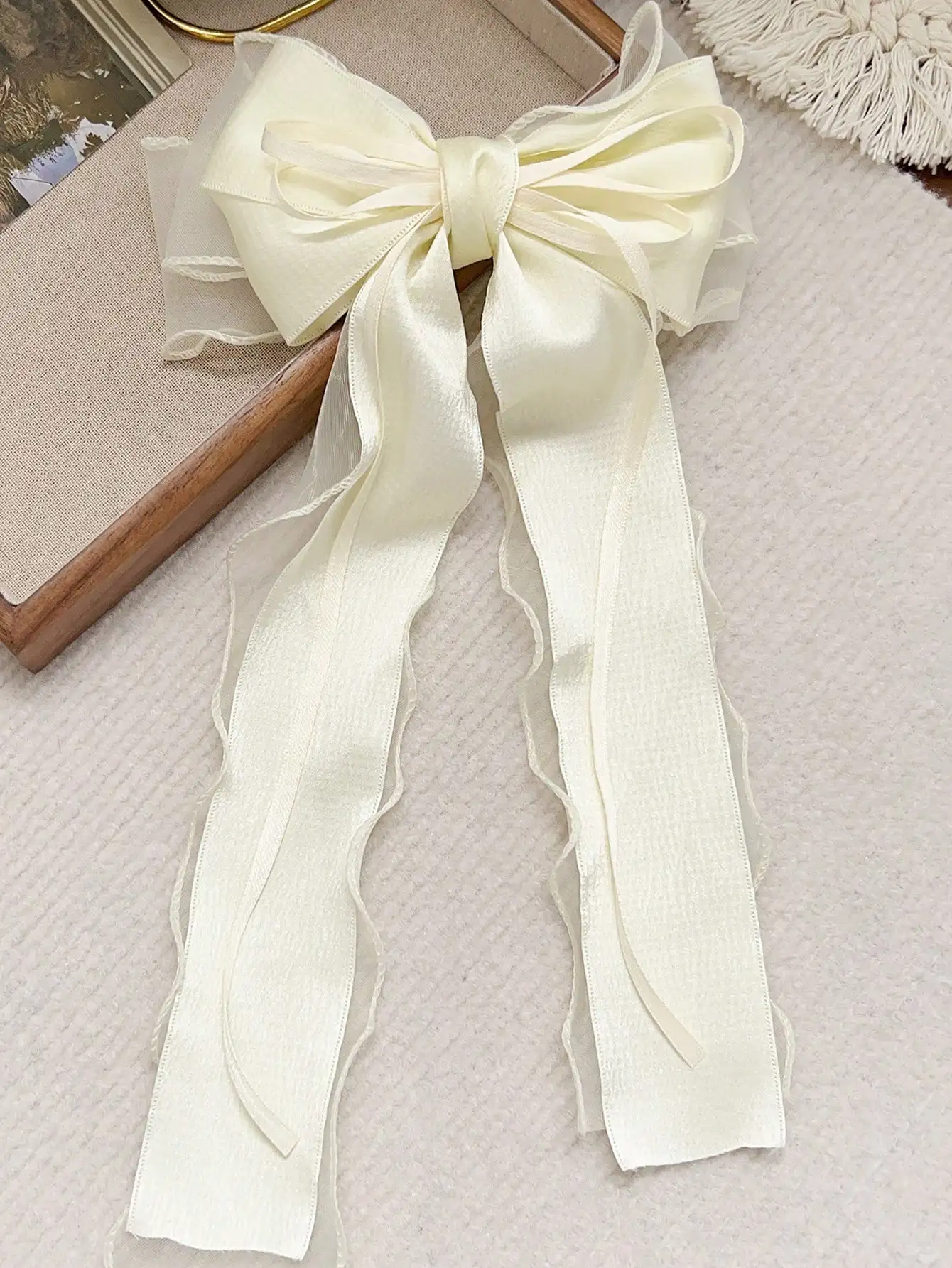 1Pcs Rosa Spitze Bogen Band Frühling Haar Clip Coquette Barrettes Lange Schwanz Band für Frauen Weihnachten Valentines Hochzeit Prom zubehör – Detail 7