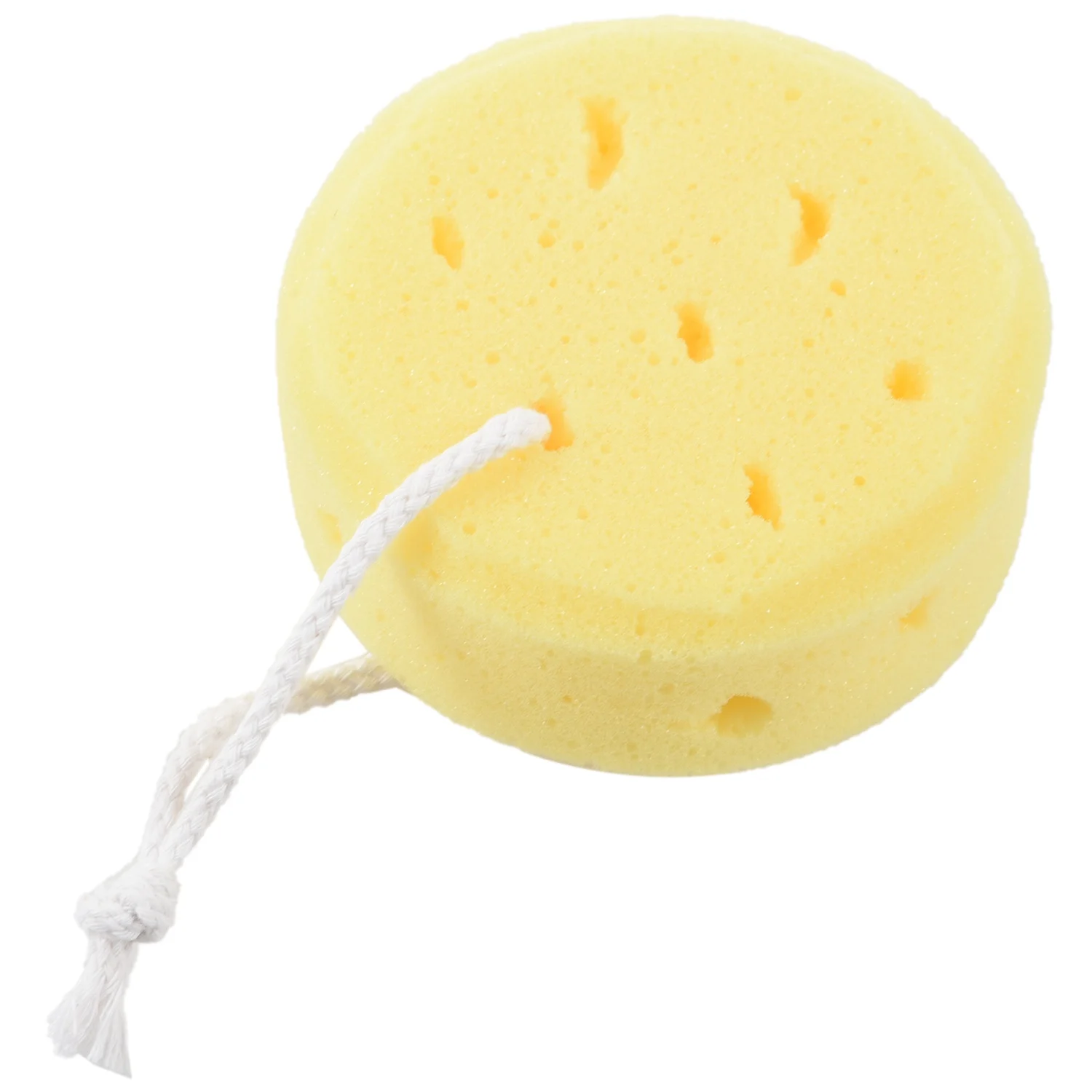 

New Yellow Round Bath Body Shower Soft Sponge w Hanging Loop
