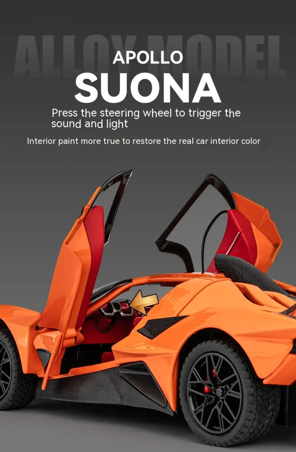 1:24 Eldorado EVO Miniature Toy Sports Car Models Alloy Diecast Sound Light Doors Opened Pull Back Sports Cars for Boys Gifts