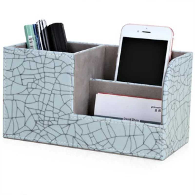 Leather Desk Organizer for Case Cord Management Sorter Storage for Cable Glasses Jewelry Watches Desktop Home Office 3 Slots