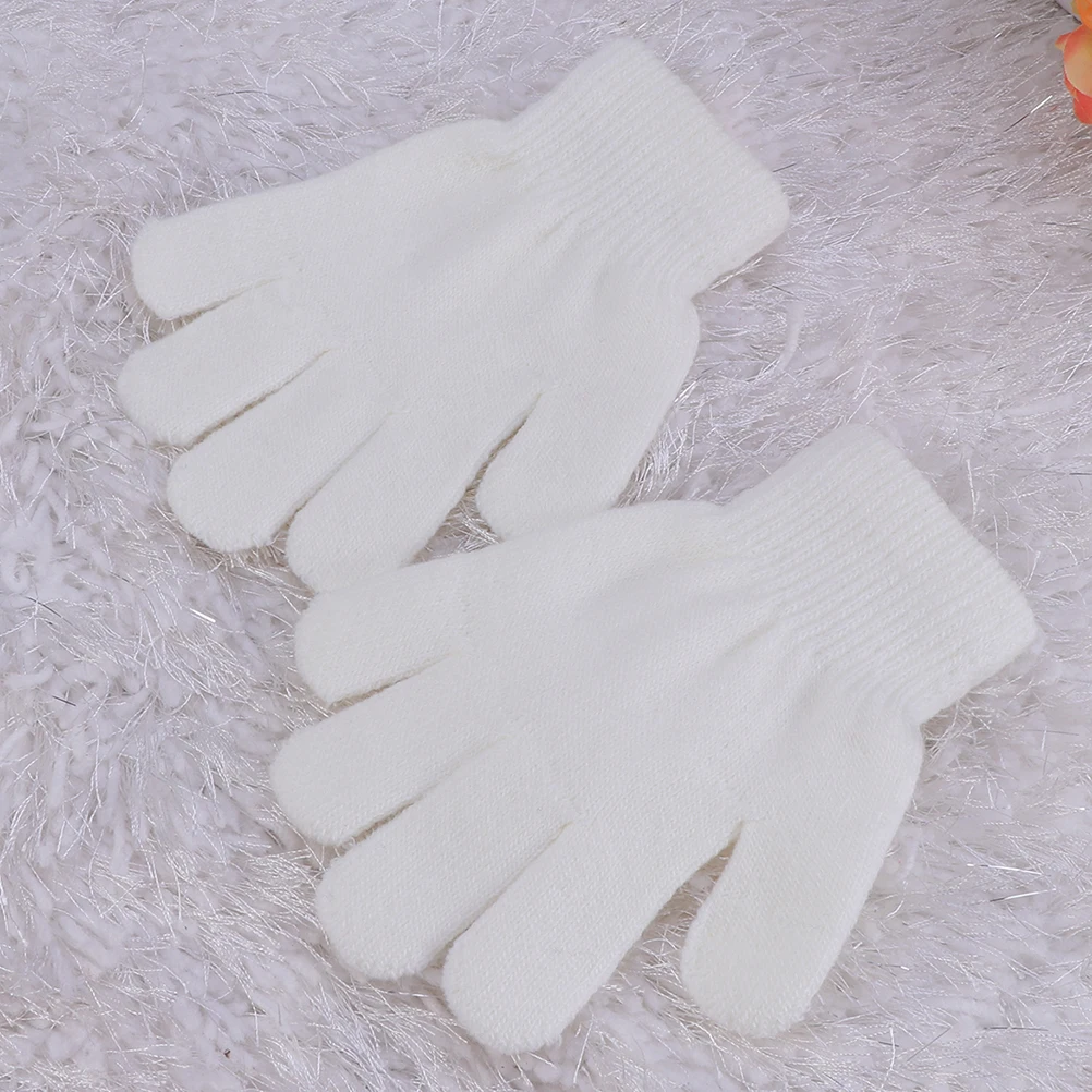 

4 Pairs Winter Gloves Full Finger Unisex Knitted Solid Color Keep Warm Lightweight Soft Kids Gloves Five Finger Travel Outdoor