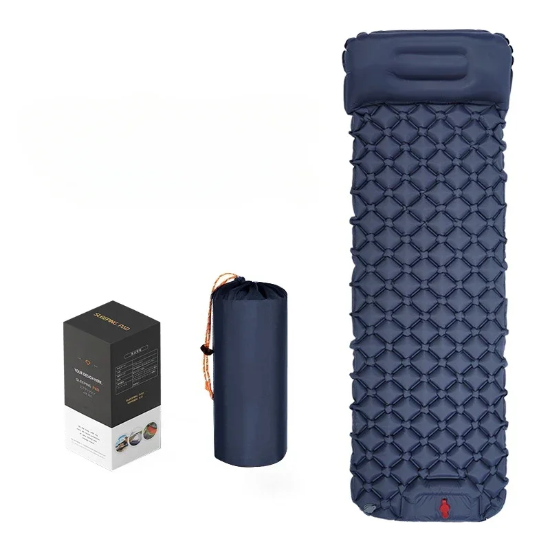 Colchoneta para dormir con almohadas, colchón inflable para acampar al aire libre, colchoneta de aire ultraligera, bomba infladora integrada para senderismo 190*60