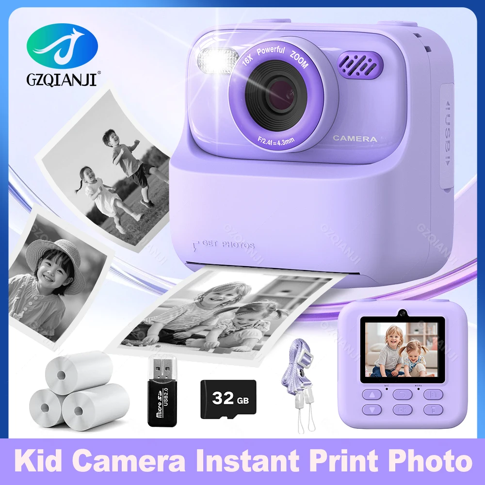 58 مللي متر طابعة حرارية للأطفال كاميرا طباعة فورية 2.4 بوصة 1080P HD IPS كاميرا رقمية صغيرة للفتيات الفتيان الهدايا طابعات الصور