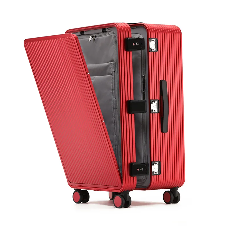 20/24/26 بوصة 100% سبائك الألومنيوم الجبهة افتتاح الأمتعة متعددة الوظائف حقيبة تروللي بعجلات الصعود صندوق الجانب افتتاح حقيبة سفر #5