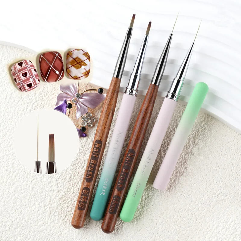 1/2PCS 샌달우드 핸들 브러쉬 아트 라이너 매니큐어 페인팅 브러쉬 UV 젤 익스텐션 빌더 드로잉 펜