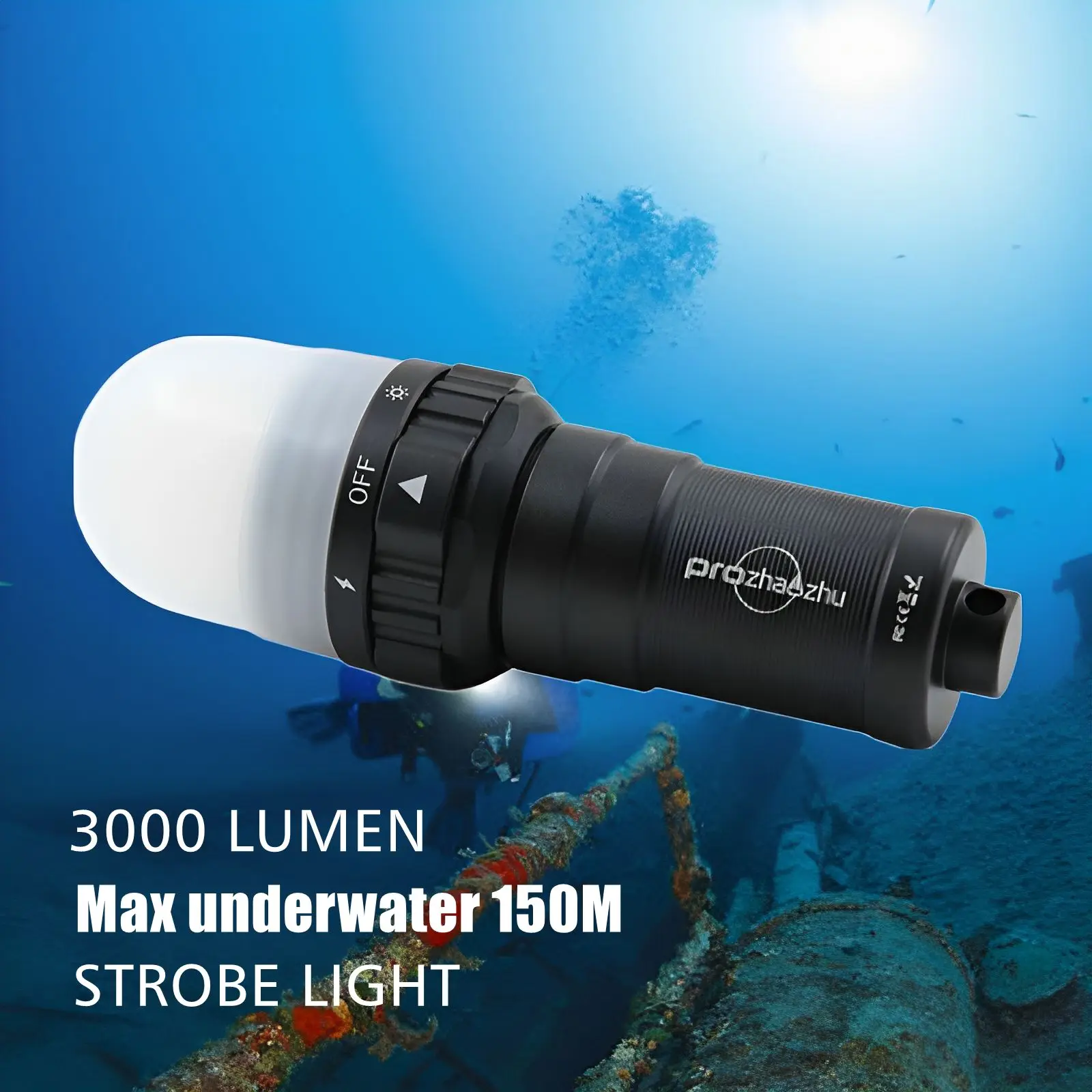 Stroboscopio subacqueo 3000 Lumen IP68 impermeabile 200M luci di segnalazione Diver per Dive Buddy