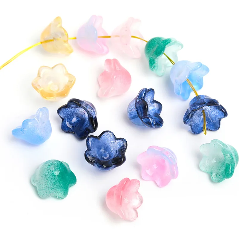 100PCS 7.5x10mm Crystal Two-Color Wind Chime Flower Glass Beads Gradient Aeolian Bells DIY Handmade Flower Holder Wholesale