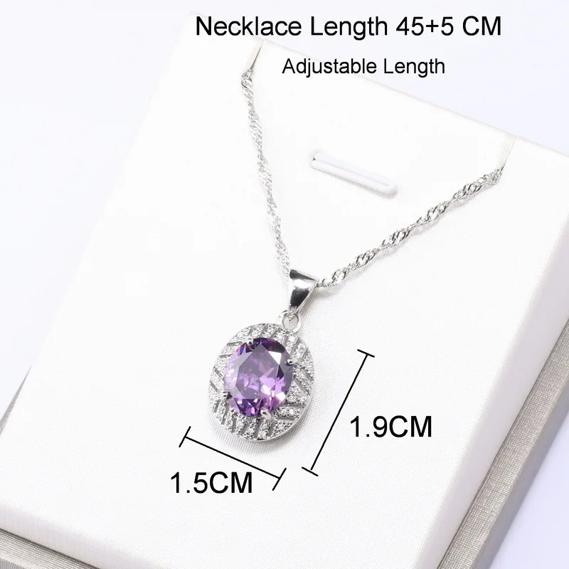 Real Romantic 925 Sterling Silver Cubic Zirconia Crystal Pendant Necklace Earrings Jewelry Set For Women Choker Wedding Ring