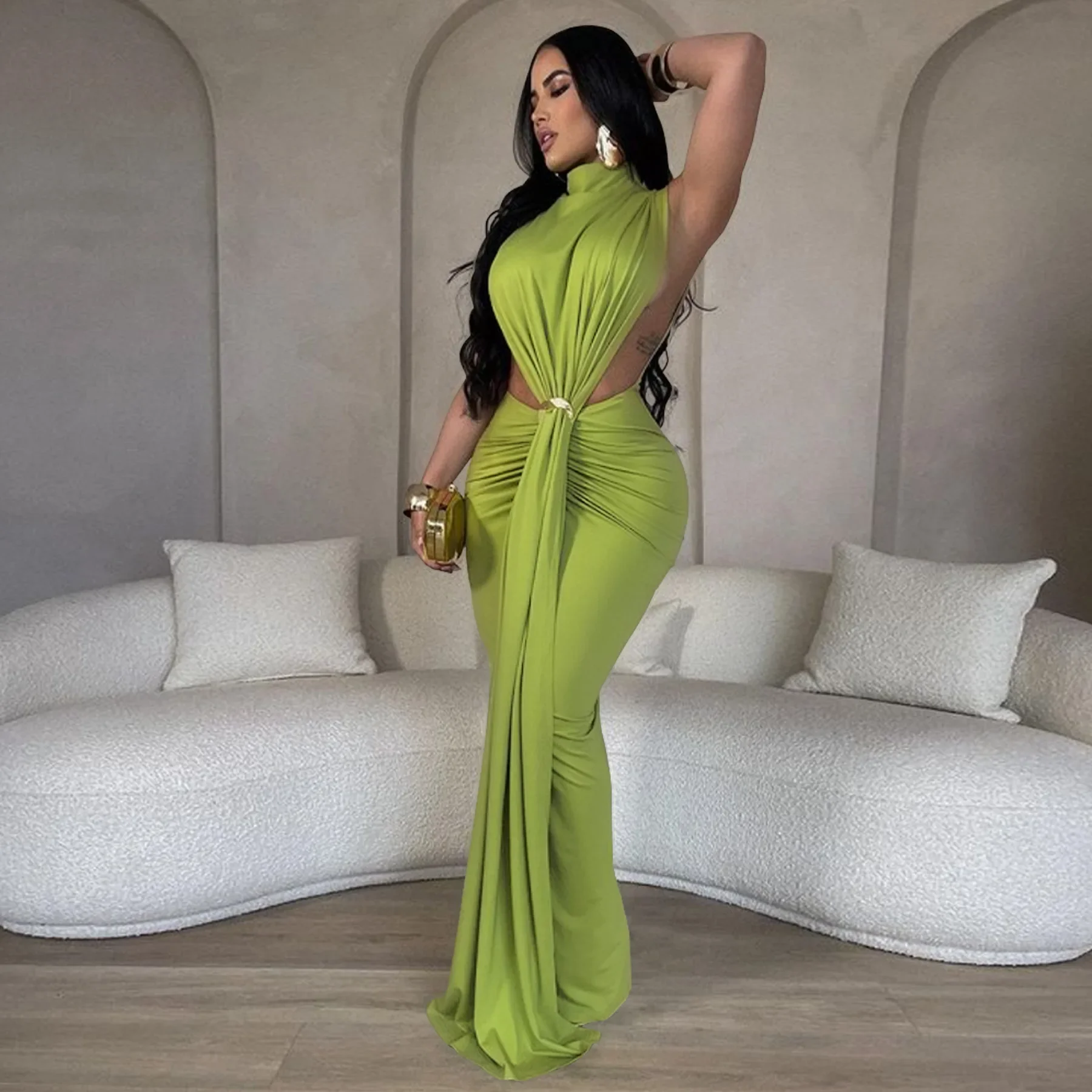 

Sexy Women's Evening Dress Sleeveless Split Plain Color Gown Summer Elegant Ladies Party Club Maxi Dresses