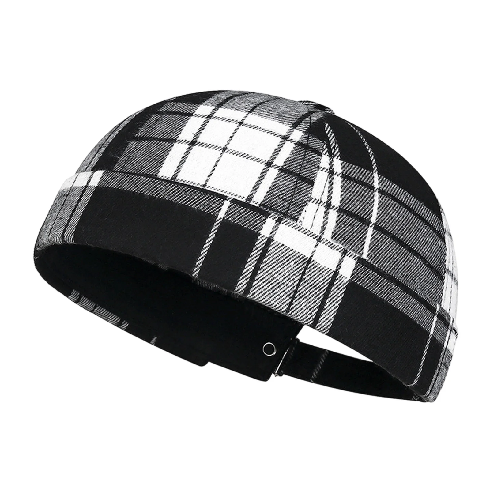 

Women Men Brimless Caps Stylish Plaid Comfortable Breathable Adjustable No Brim Docker Cap