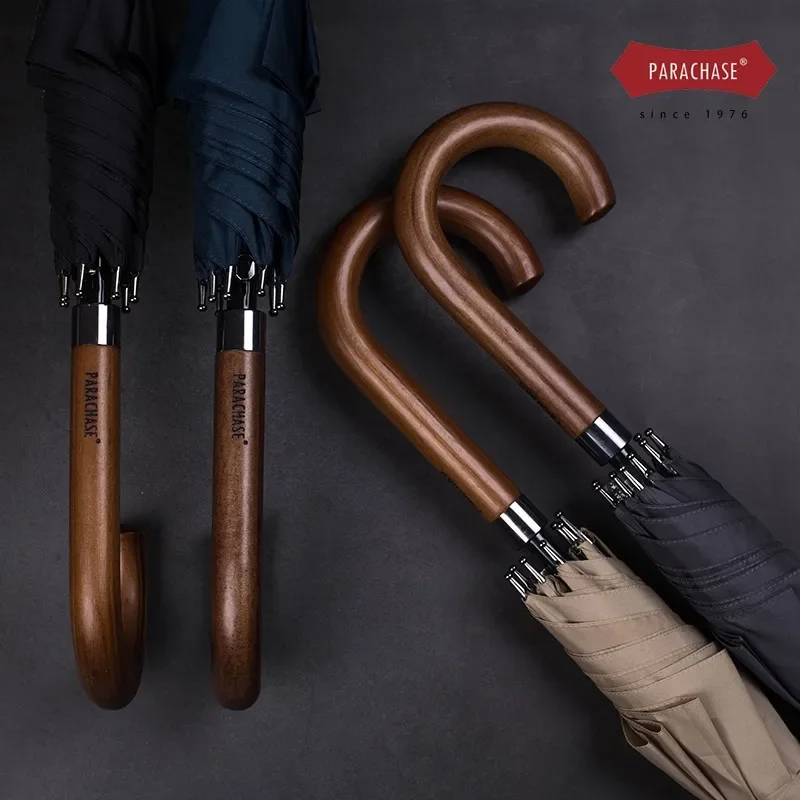 Parachase Long Handle Umbrella Men Women Windproof 8 Ribs Black Big Umbrella Automatic Open Clear Umbrella Rain Guarda Chuva