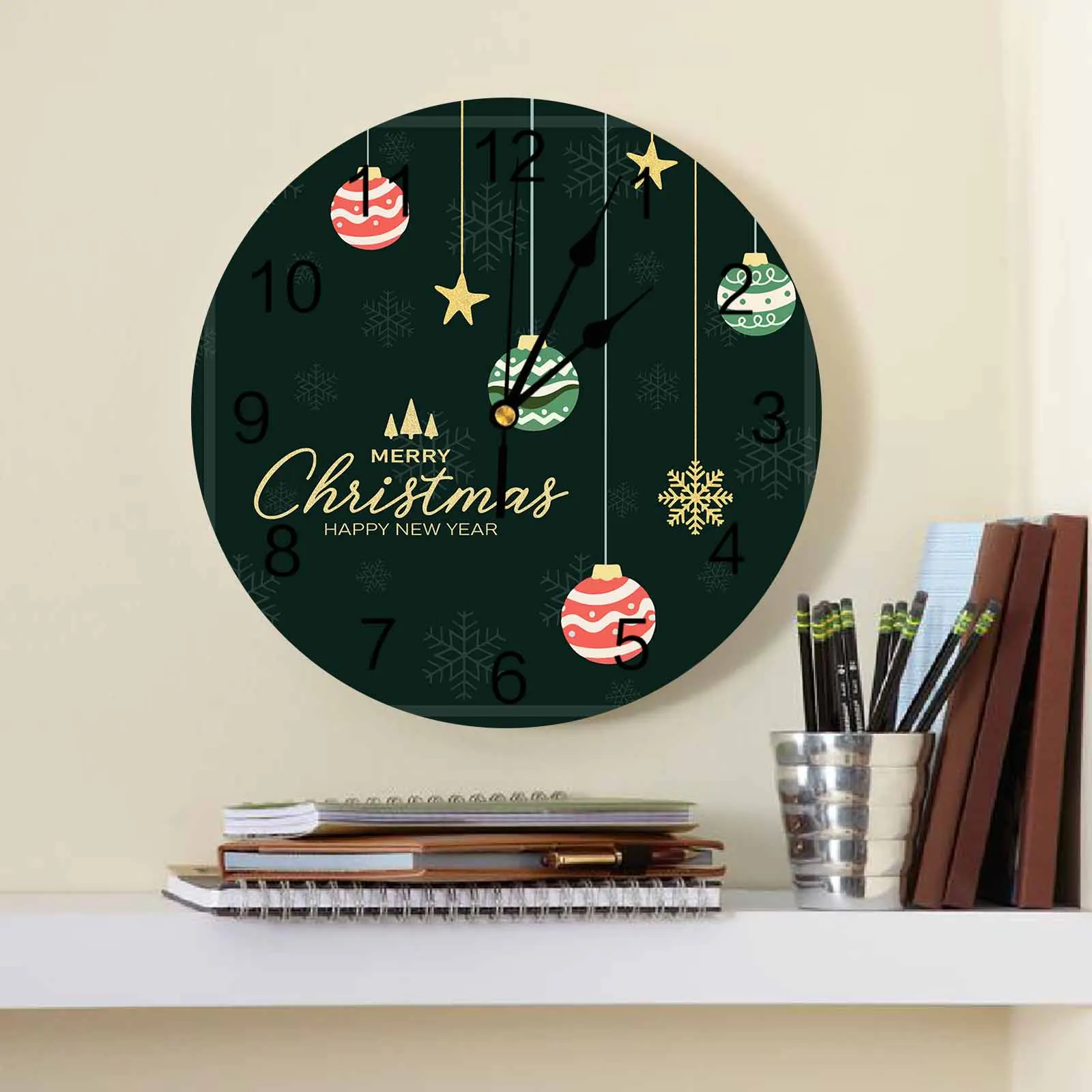 Christmas Snowflake Alphabet Wall Clock Large Modern Kitchen Dinning Round Wall Clocks Bedroom Silent Hanging Watch