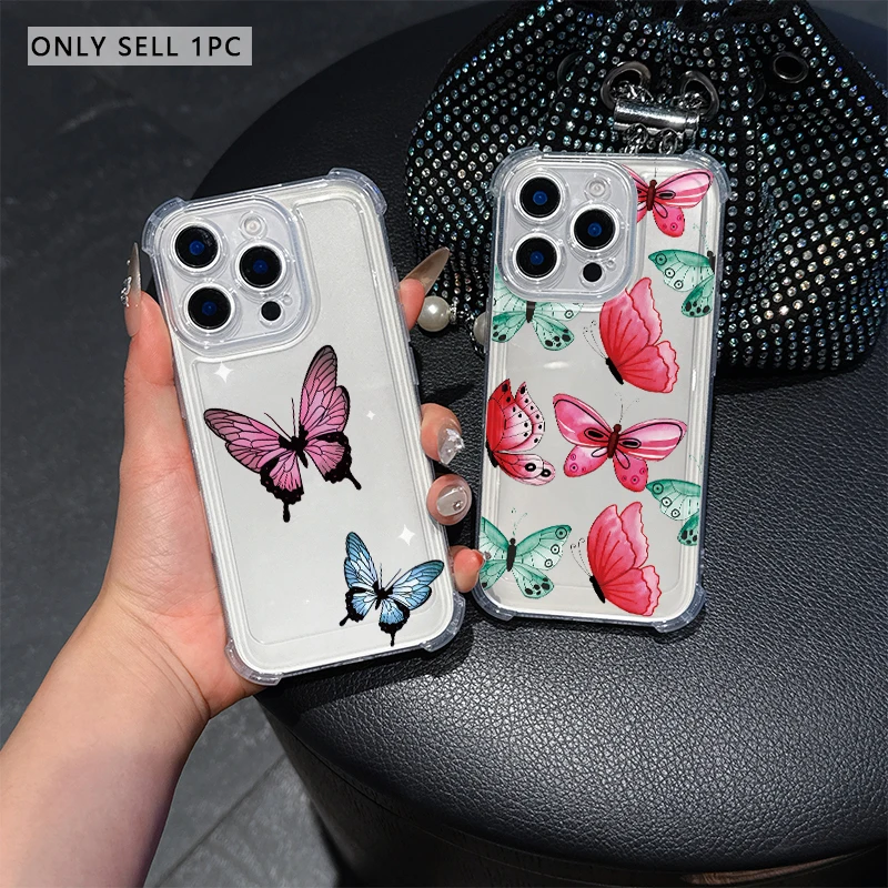Gradient Butterfly Phone Case For IPhone 17 Pro Max 16 17 15 7 14 13 Plus 12 Mini 11 XR 16E Air Cases Transparent Soft Covers