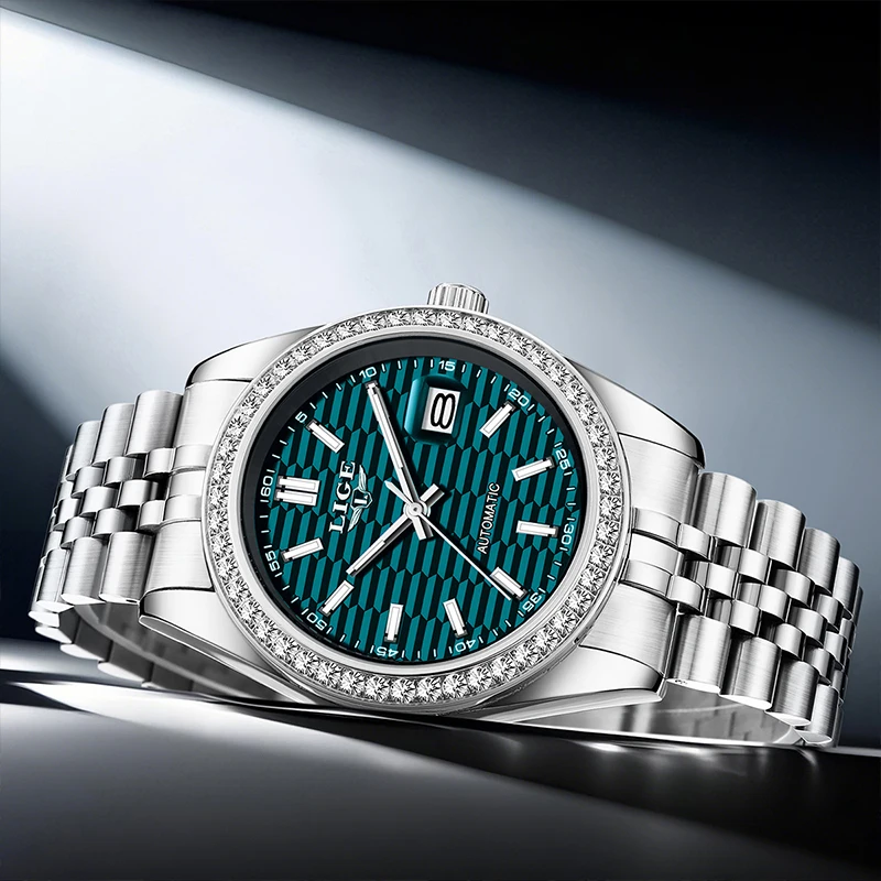 ساعة رجالي LIGE فاخرة موضة مقاومة للماء مضيئة بحزام من الفولاذ المقاوم للصدأ ساعة ميكانيكية للرجال ساعة يد relogios masculino + BOX