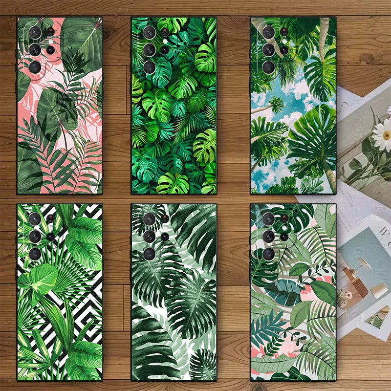 Summer Plants Green Leaf Soft Phone Case for Samsung Galaxy S26 S25 Edge S24 Ultra S23 Plus S22 S21 FE S20 Black Cover Back Shel