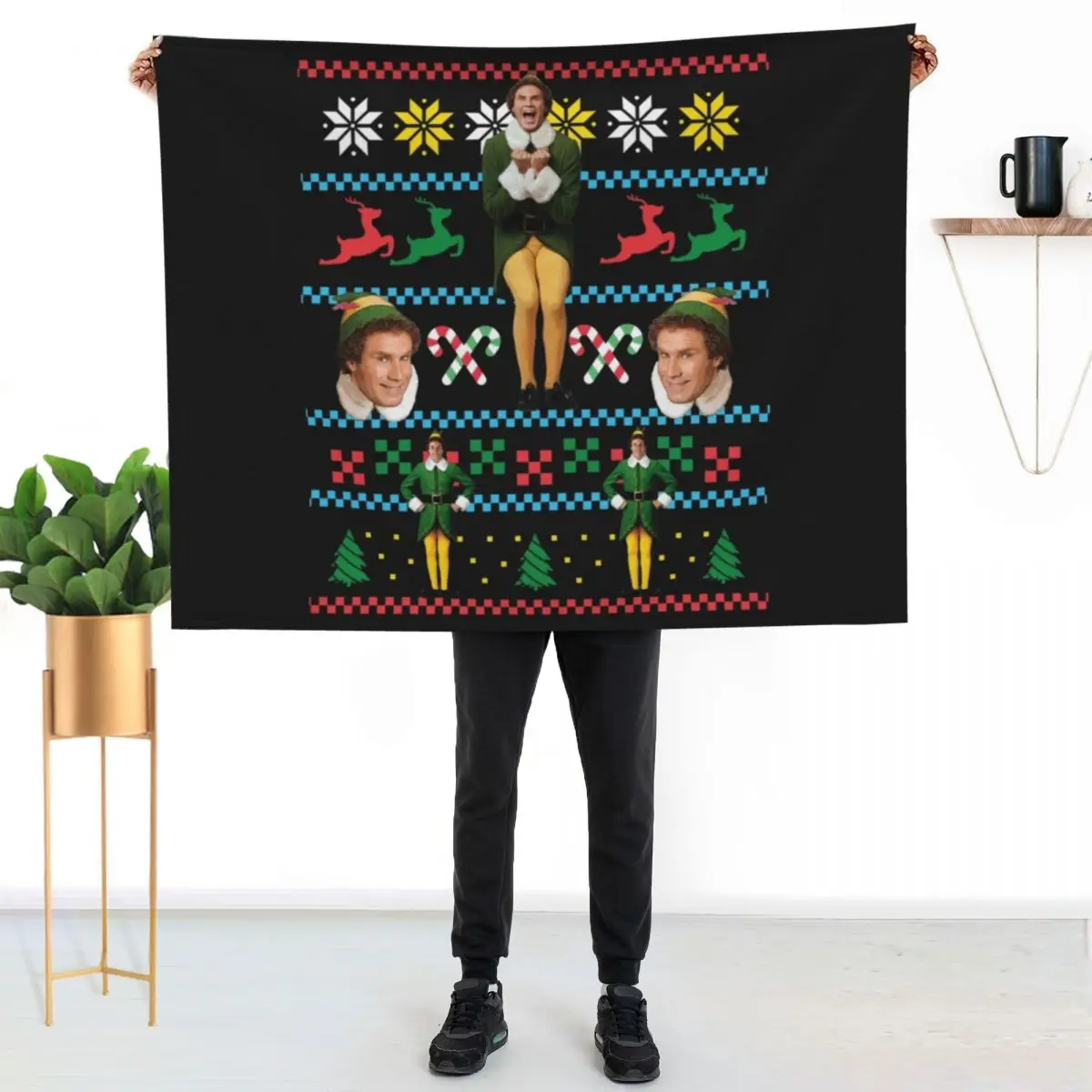Buddy The Elf Ugly Christmas Sweater Design Classic Xmas Movie Fun Gift Will Ferrell Classic Throw Blanket Thins Blankets