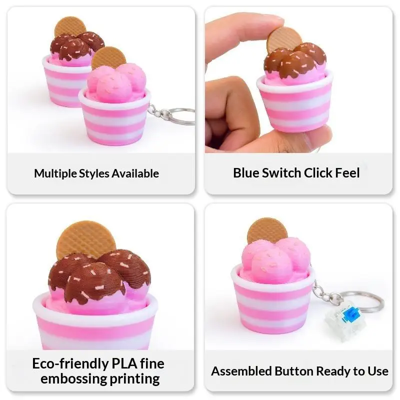 1Pcs 3D Printed Mini Ice Cream Cup Fidget Toy Click Press Stress Relief Toys Cute Simulation Dessert Squeeze Toy For Kids Adult