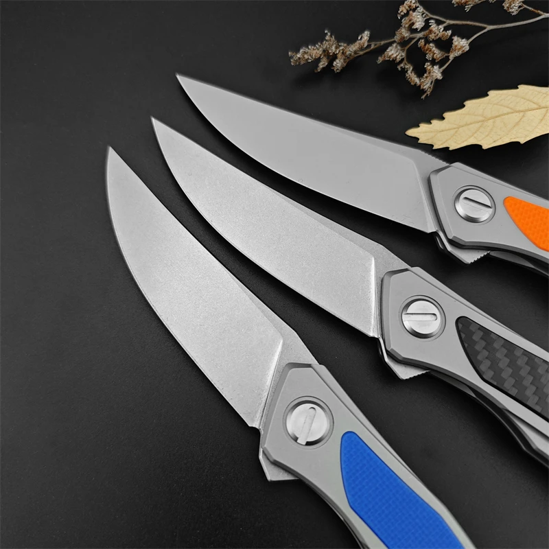 Bear Head Quantum Folding Knife, Tactical Hunting D2 Blade Outdoor Camping 420 Steel Inlaid Carbon Fiber Handle EDC Small Knife