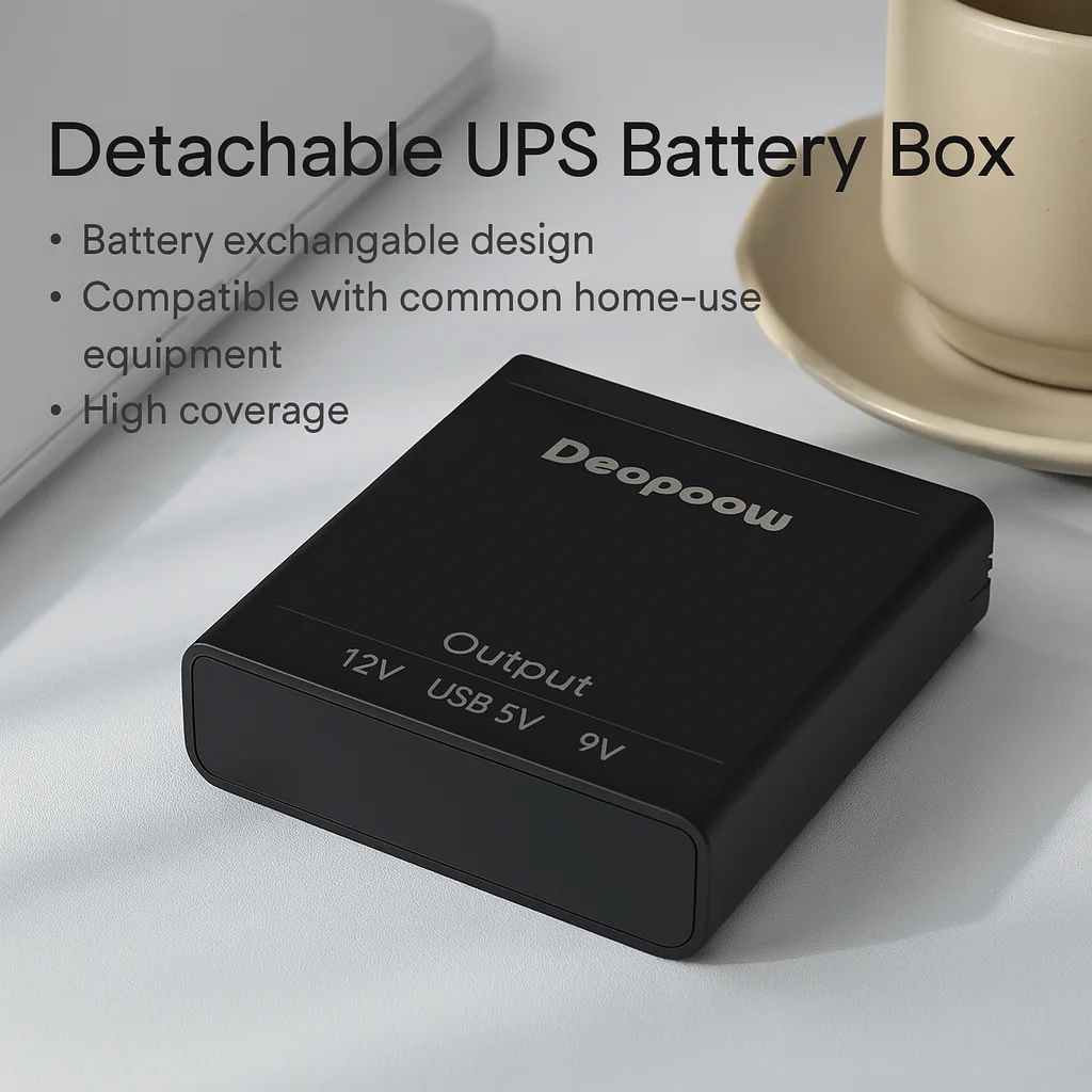 Triple-Output DC UPS 5V 9V 12V｜Winter Stable Backup for WiFi Router/Camera/ONT｜Hot-Swap Battery Holder｜Batteries Not Included