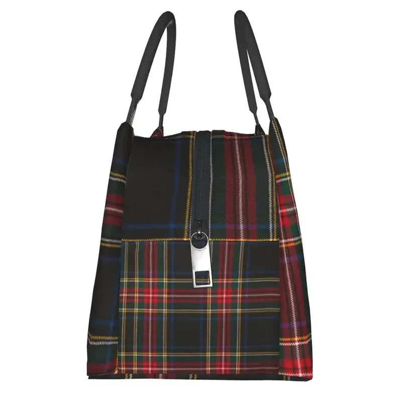 Luxury Black Tartan Plaid Insulated Lunch Bags for Work Office Geometric Gingham Check Texture Thermal Cooler Lunch Box Women