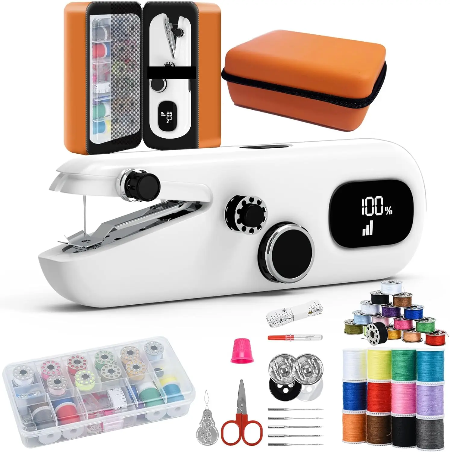 

Portable Mini Sewing Machine with LCD Display, 3-Speed, Rechargeable Battery & Complete Kit for Beginners