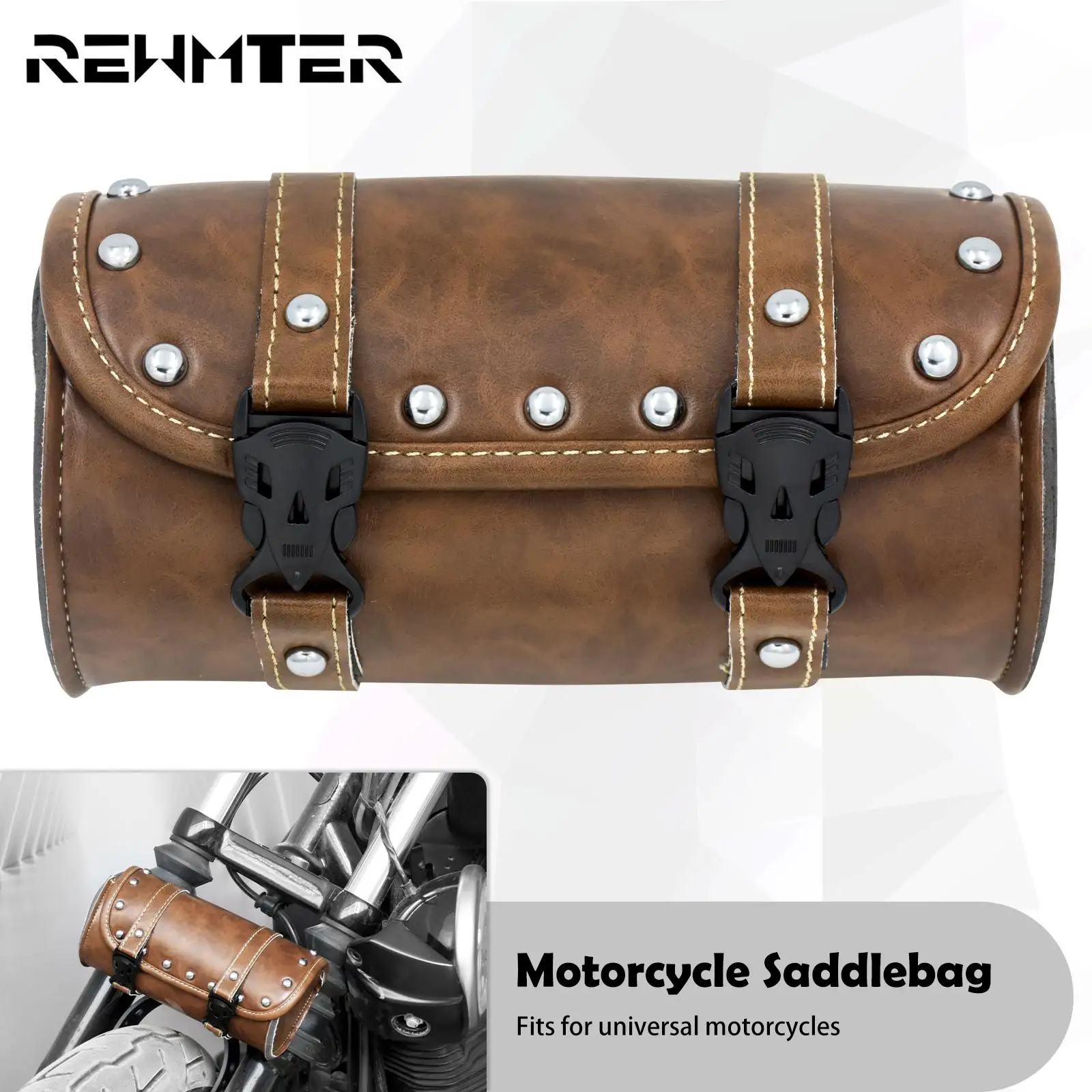 

Motorcycle Fork Saddle Bags Leather Waterproof Tool Roll Barrel Bag Saddlebags Storage For Harley Sportster Touring Dyna Softail