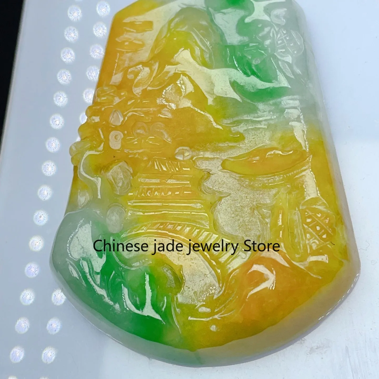 Jade Yellow And Green Landscape Plaque Pendant Hydrated Beautiful Amulet