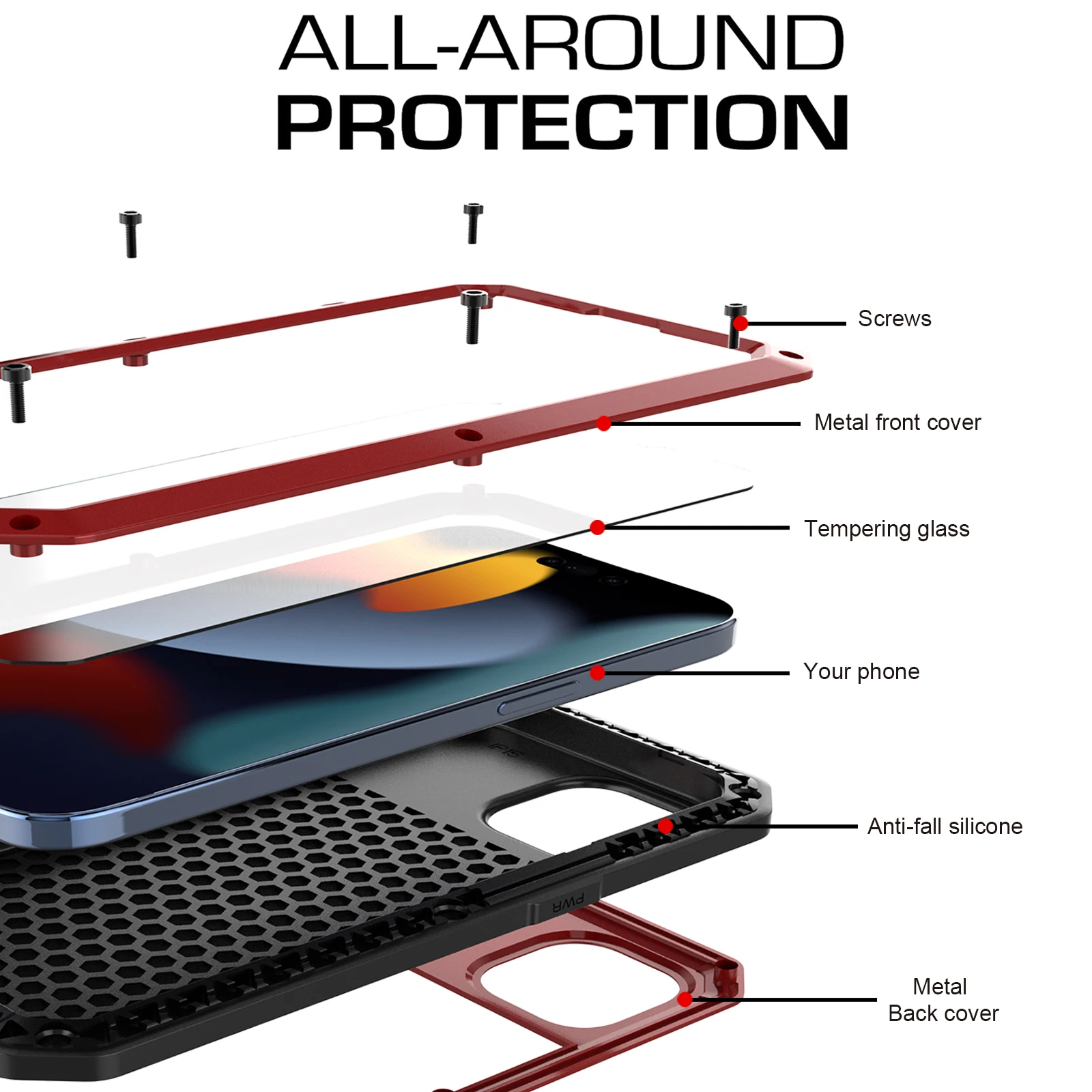 Neue Metall-Schutzhülle mit Rutschfester, Stoßfester 360-Grad-Vollschutz-Funktion für iPhone 16, 15, Xs Max, 11, 12, 13, 14 Serie – Detail 7