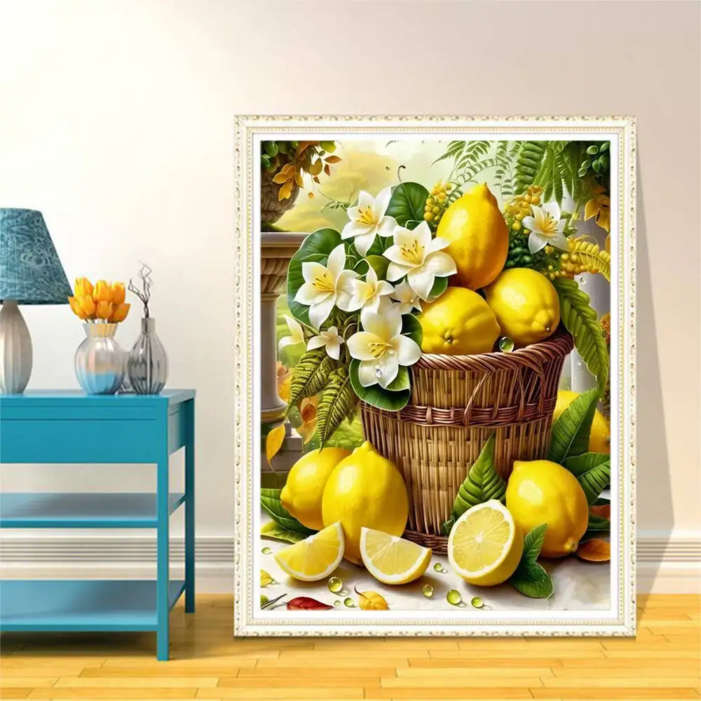 مجموعة طلاء مومورت للبالغين فاكهة الليمون DIY على القماش اللوحة بالأرقام زهرة فن الرسم الوافدين الجدد رسمت باليد