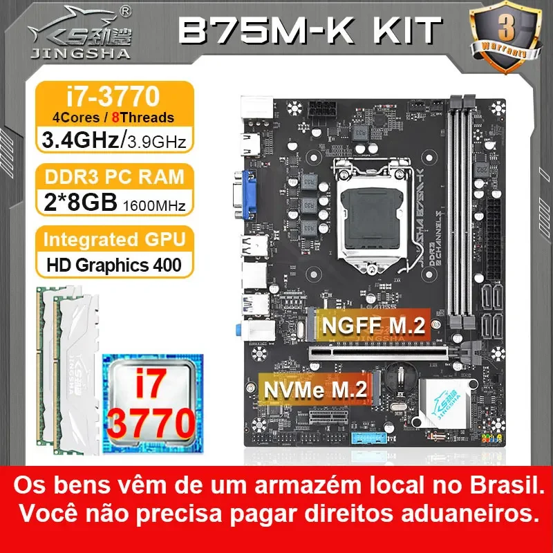 مجموعة اللوحة الأم JINGSHA B75 Intel i7 3770 CPU + 2*8GB RAM Kit ألعاب الكمبيوتر placa mae e processador i7 كاملة B75 LGA 1155 DDR3