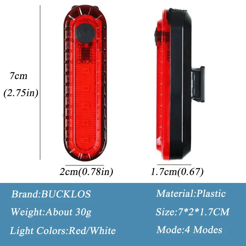 BUCKLOS-luz delantera y trasera para bicicleta, faro LED trasero, recargable, luz de ciclismo, verde, rojo, blanco