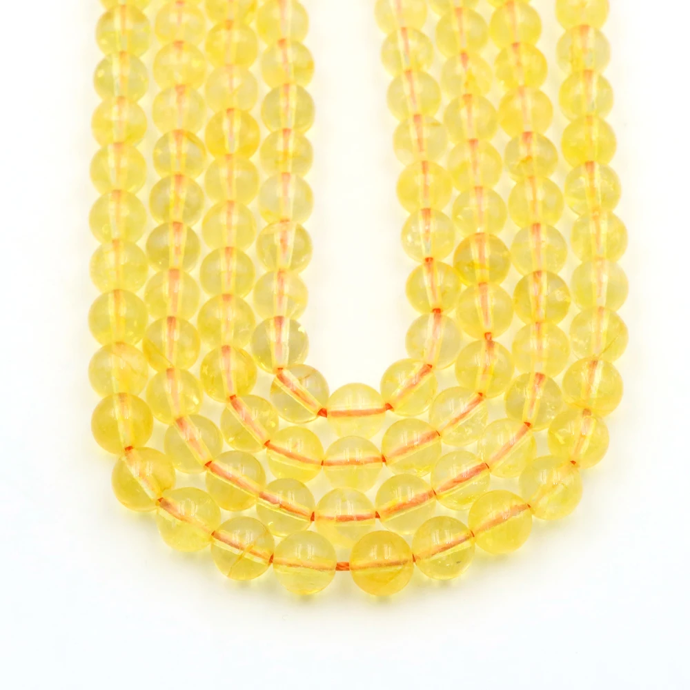6/8/10/mm Natural Roast Color Yellow Crystal Round Loose Spacer Bead Jewelry Making Supplies DIY Healing Bracelet Necklaces Gift