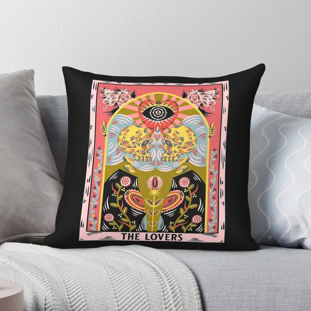The Lovers Tarot Card Pillowcase Polyester Linen Velvet Creative Zip Decor Throw Pillow Case Home Cushion Cover 45x45