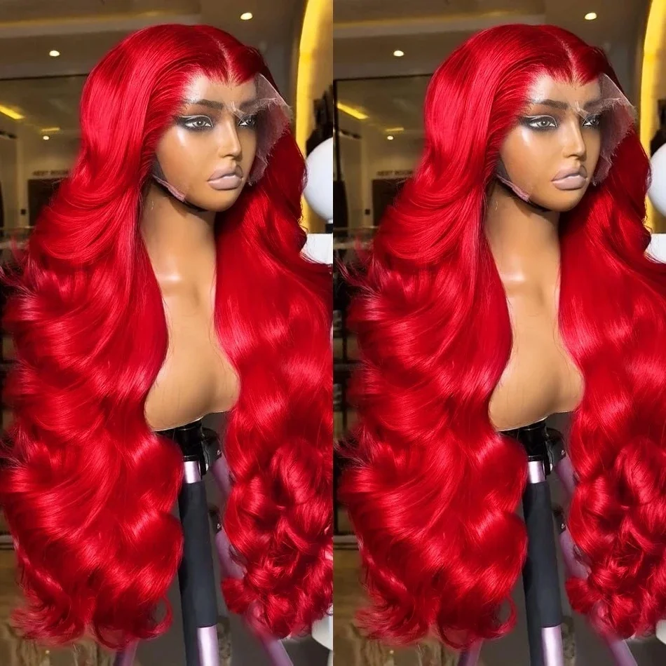 حار الأحمر الجسم موجة الدانتيل الجبهة خصلات الشعر المستعار الإنسان HD 13x4 الدانتيل الباروكات الأمامية قبل قطعها الملونة الدانتيل الشفاف خصلات الشعر المستعار الإنسان 13x6