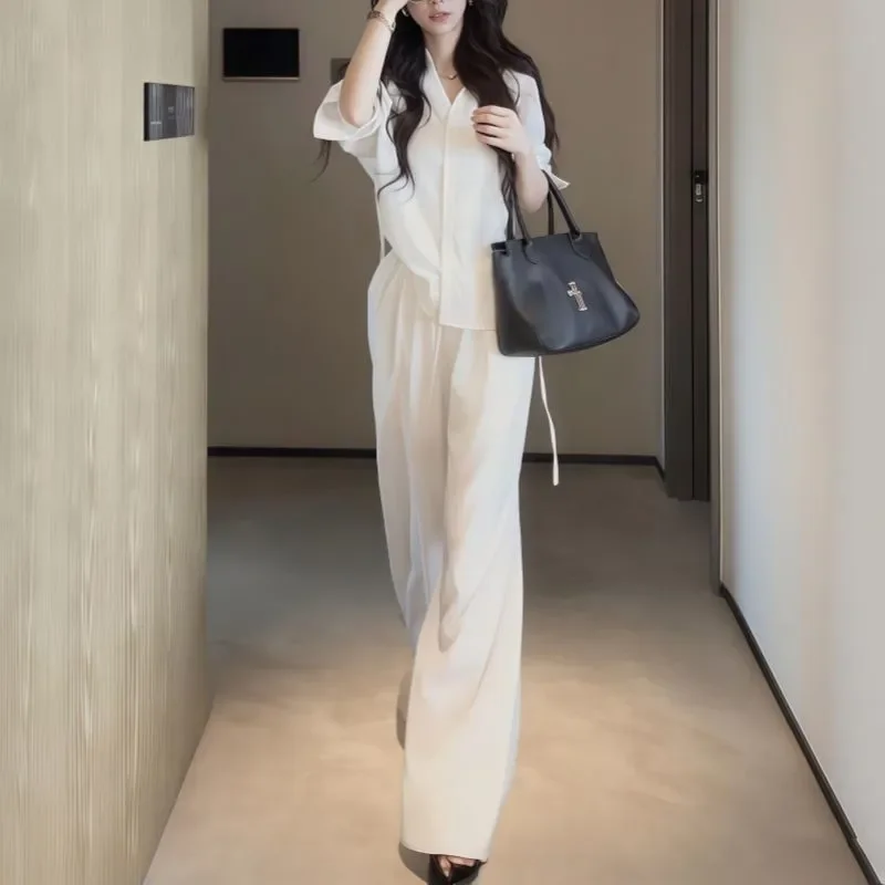 

Простой стиль старых денег, универсальный высококачественный костюм, рубашка, повседневные брюки с длинными рукавами, непринужденная элегантная женская одежда