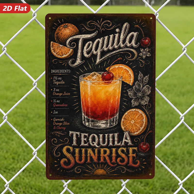 Metal Sign Wall Art; Tequila Sunrise Cocktail Decorative Painting; Vintage Style; Bar Elements; Home Decor