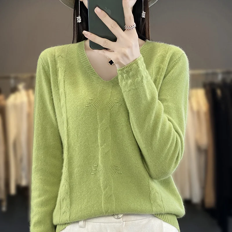 2023 Autumn Winter Fashion Women V-Neck Candy Color Knit Jumper Lady Cashmere Sweater Female Casual Pullovers Women\'s Clothes