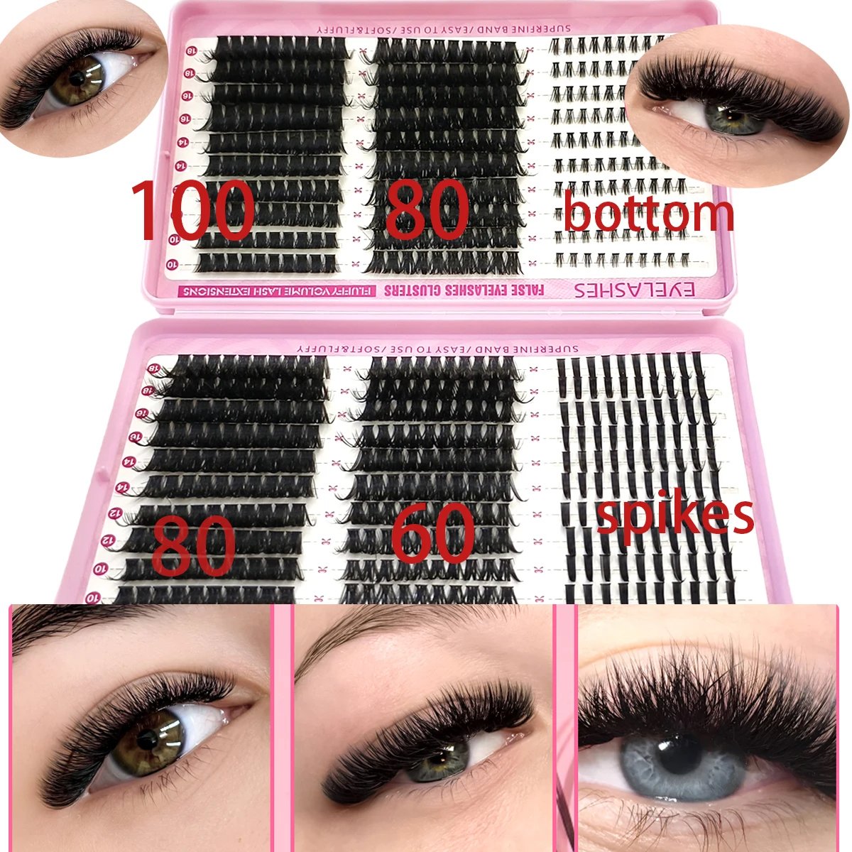 600 pièces faux cils cluster bricolage 50-100D disque de mélange étendu dodu cluster une pièce oeil de chat faux cils pointes + bas