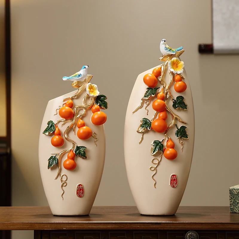 

Chinese light luxury Wufu Linmen vase ornament, high-end living room entrance home flower arrangement, creative craft decoration