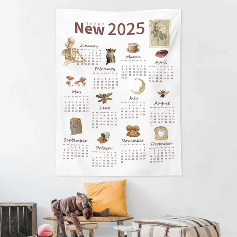 2025 ปฏิทินผนัง Tapestry ตกแต่งแขวน Colth ผนังตกแต่งปีใหม่ Tapestry Wall ผ้าเช็ดตัวรายเดือนปฏิทิน