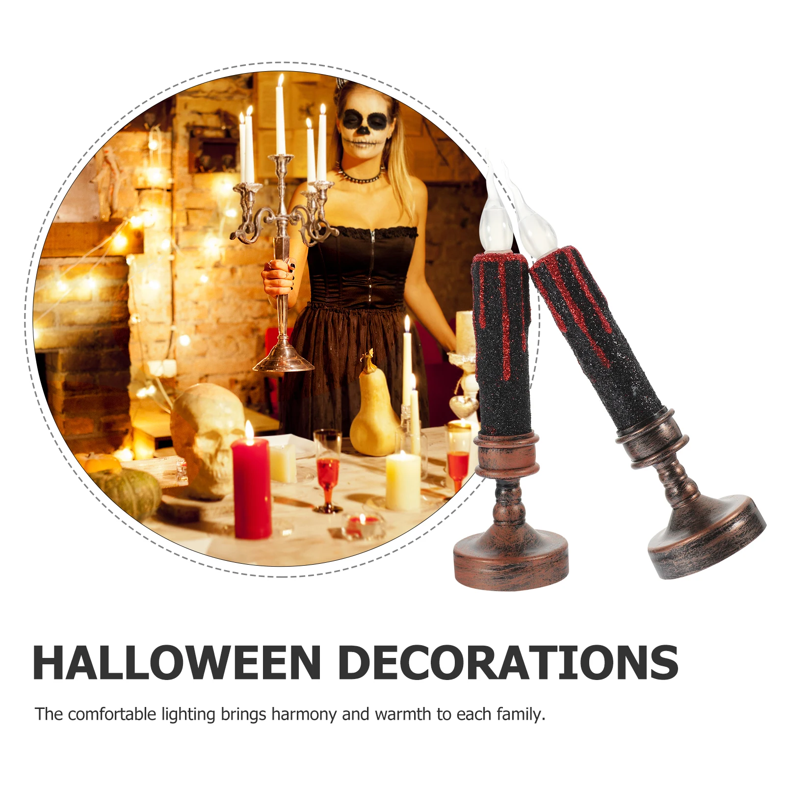 

2 Pcs Retro LED Flashing Light Halloween Decor Taper Candles Flickering Flameless Night